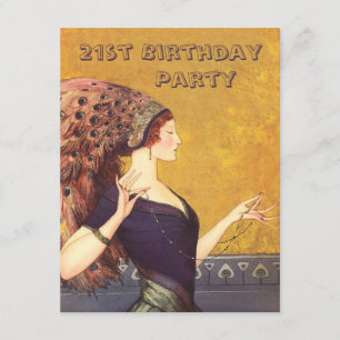 Art Deco Peacock Flapper 21st Birthday Party Invitation