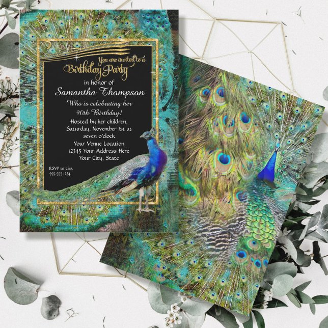 Art Deco Peacock Glam Old Hollywood Birthday Party Invitation (Creator Uploaded)