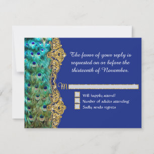 Art Deco Peacock Glam Old Hollywood Blue RSVP Card