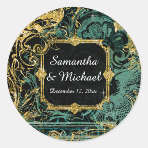 Art Deco Peacock Gold Glitter Old Hollywood Gatsby Classic Round Sticker