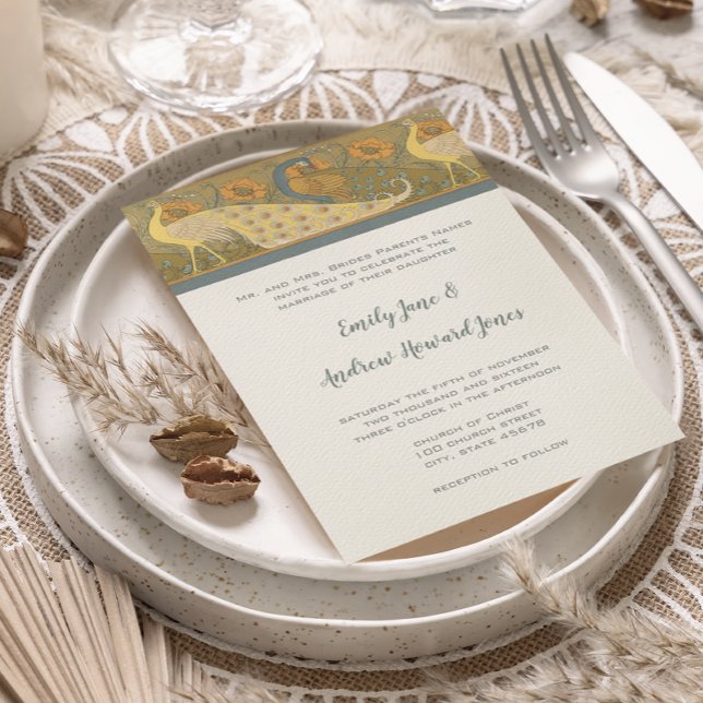 Art Deco Peacock Parade Bird Wedding Invitation (Creator Uploaded)