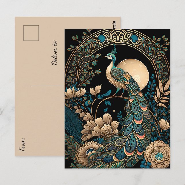 Art Deco Peacock Postcard (Front/Back)