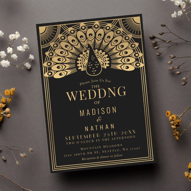 Art Deco Peacock Wedding Invitation (Creator Uploaded)