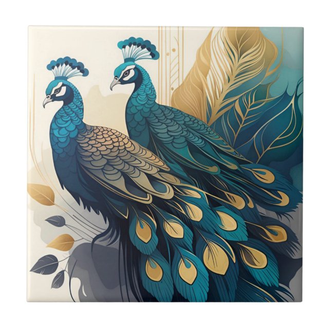 Art Deco Peacocks Tile (Front)