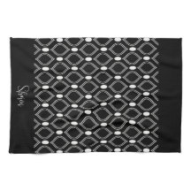 Art Deco Pearls Black And White Monogrammed