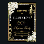 Art Deco Pearls White Floral Gatsby 20s Welcome Poster<br><div class="desc">Personalise this vintage art deco floral Great Gatsby roaring 20s theme welcome sign easily and quickly, simply press the customise it button to further re-arrange and format the style and placement of the text. Featuring a chic art deco frame, ivory white orchid and lily floral, sparkling pearls and black and...</div>