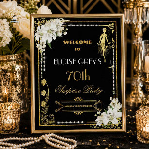 Art Deco Pearls White Flowers Gatsby 20s Welcome Poster
