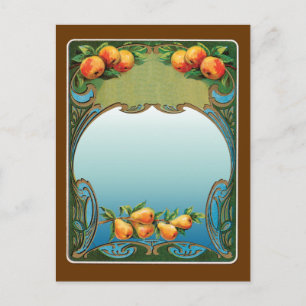 Art Deco Pears and Peaches Vintage Postcard