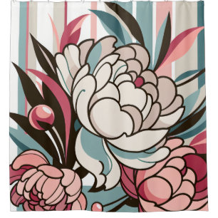 Art Deco Peonies Shower Curtain