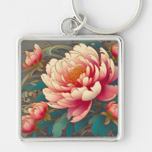 Art Deco Peony Keychain