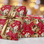 Art Deco Personalised Photos Christmas Deep Red Wrapping Paper<br><div class="desc">Add some Art Deco style to the holiday season with this vintage-inspired Christmas wrapping paper! A stylish design featuring three of your own photos and custom text. This seamless pattern features geometric diamond shapes and stars in a festive palette of deep red, white and gold colour. Custom gift wrap is...</div>