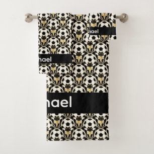 Art Deco Personalised Soccer Ball Bath Towel Set
