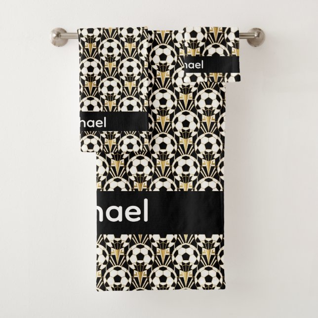 Art Deco Personalised Soccer Ball  Bath Towel Set (Insitu)