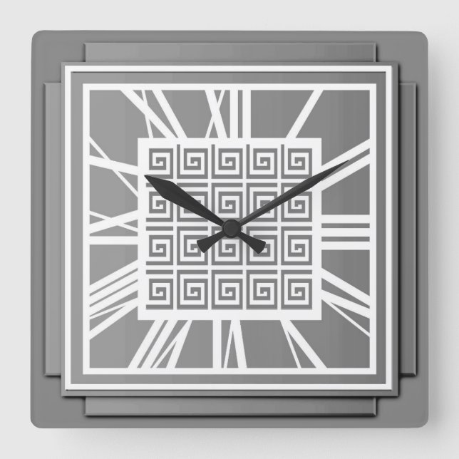 Art Deco, pewter grey Square Wall Clock (Front)