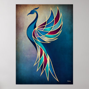 Art Deco Phoenix Abstract Geometric Bird Wall Art