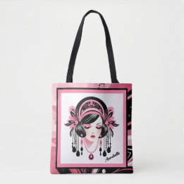 Art Deco Pink Beaded Girl Tote Bag