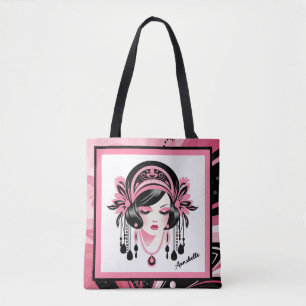Art Deco Pink Beaded Girl Tote Bag