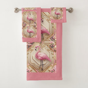 Art Deco Pink Flamingo  Bath Towel Set