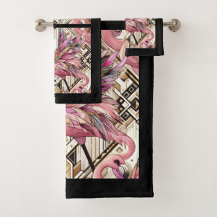 Art Deco Pink Flamingo Bath Towel Set