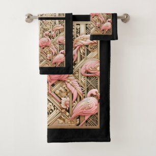 Art Deco Pink Flamingo  Bath Towel Set