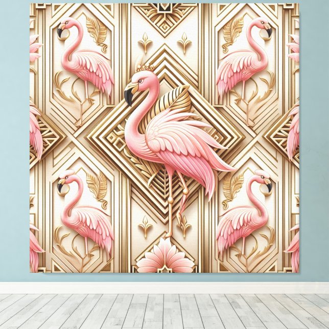 Art Deco Pink Flamingo Canvas Print (Insitu(Wood Floor))