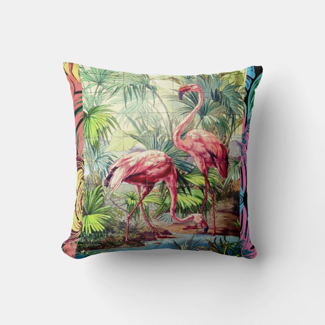Art Deco Pink Flamingos Cushion (Front)