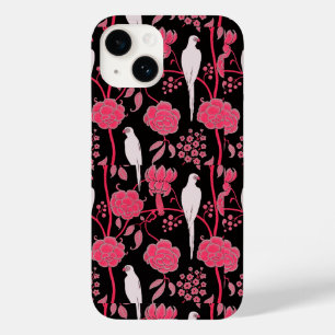ART DECO PINK FLOWERS,WHITE PARROTS ON BLACK Case-Mate iPhone 14 CASE