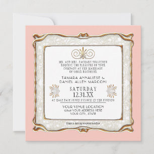 Art Deco Pink Gold Nouveau Gatsby Elegant Wedding Invitation