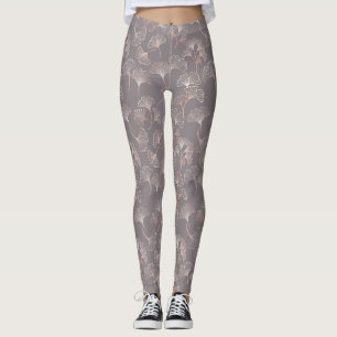 Art Deco Pink Leaf Pattern Leggings