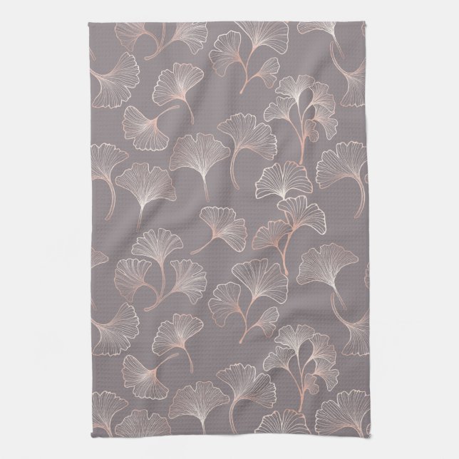 Art Deco Pink Leaf Pattern Tea Towel (Vertical)