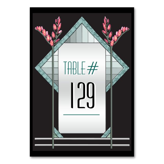 Art Deco Pink Pussy Willow - Personalised Table Number (Front)