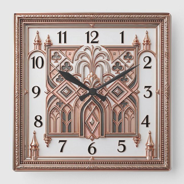 Art Deco Pink Square Wall Clock (Front)