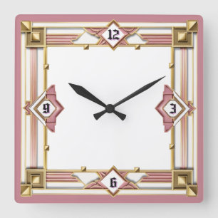 Art Deco Pink Square Wall Clock