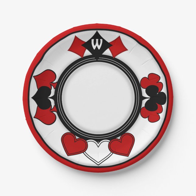 Art Deco Playing Card Suits - Monogrammed Paper Plate (Front)