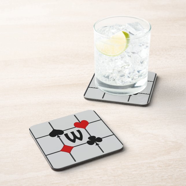 Art Deco Playing Card Suits v2 Monogrammed Coaster (Right Side)