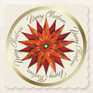 Art Deco Poinsettia Christmas Paper Coasters