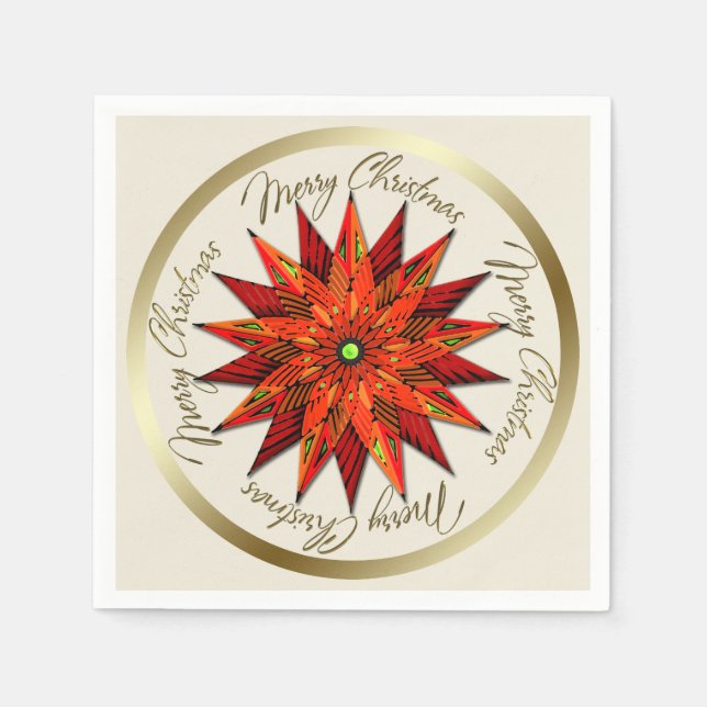 Art Deco Poinsettia Christmas Paper Napkins (Front)