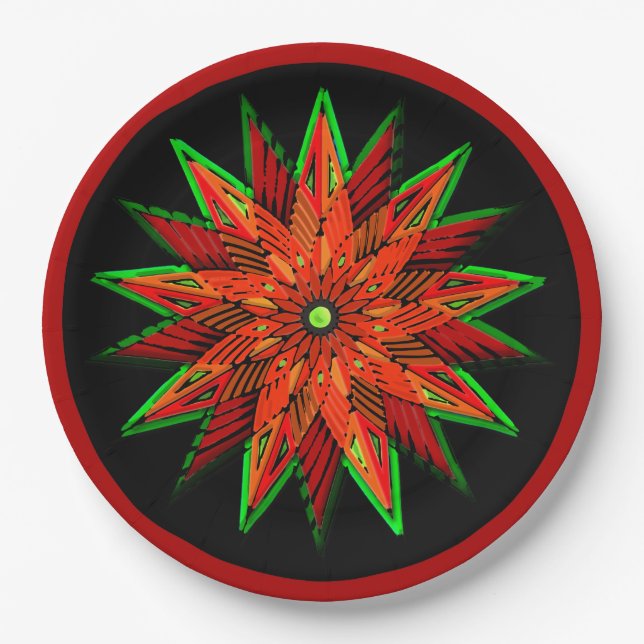 Art Deco Poinsettia WOW Paper Plate (Front)