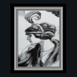 Art Deco Portrait of a Flapper ca.1920 - 16x20 Poster<br><div class="desc">Unique Charcoal Art  Design Print entitled "Portrait of a Flapper" ca 1920</div>