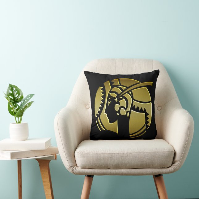Art Deco Portrait of a Lady Black and Gold Cushion (Chair)