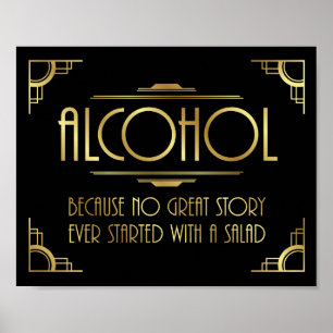 Art Deco Print GATSBY ALCOHOL Quote Sign