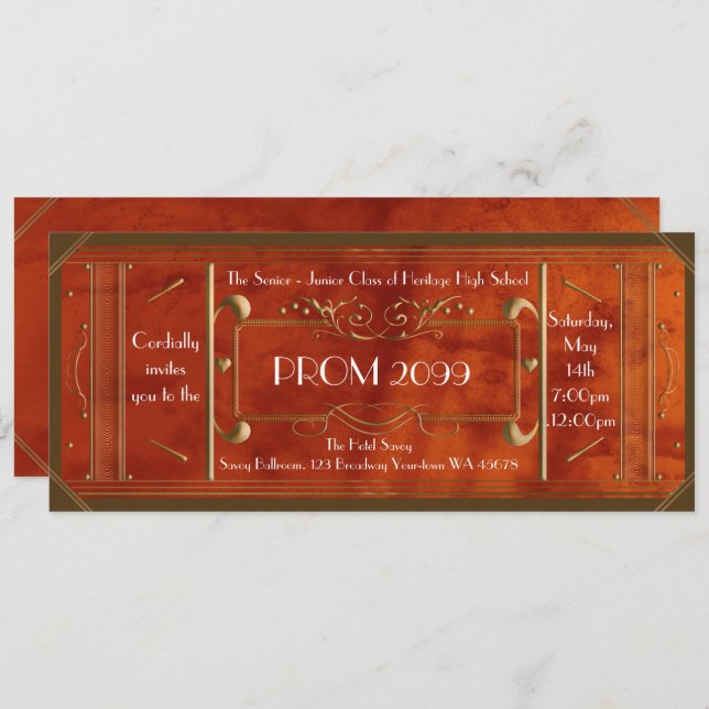 art deco PROM ticket, leather luxury Invitation (Front/Back)