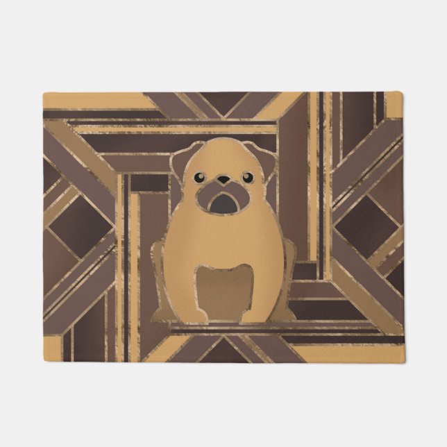Art Deco Pug dog - Pastel Gold Doormat (Front)