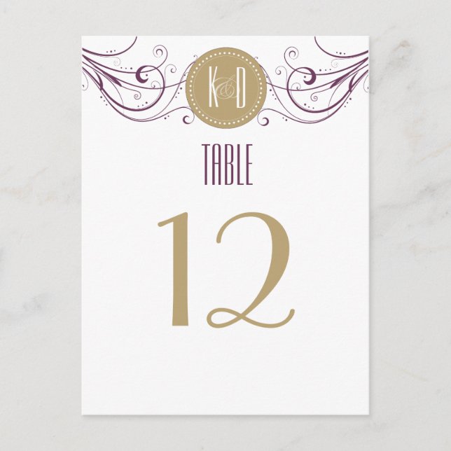 Art Deco purple and taupe Table Number Postcard (Front)