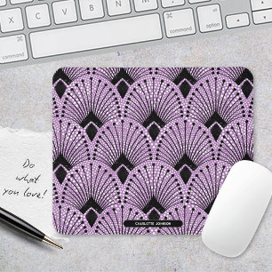 Art Deco Purple Classic Retro Peacock Pattern Mouse Mat