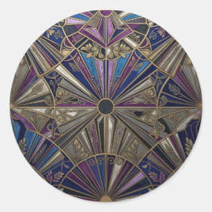 Art Deco Purple Gold Geometric Sunburst Classic Round Sticker
