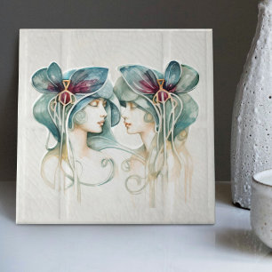 Art Deco Purple Lilies Wall Decor Art Nouveau Tile