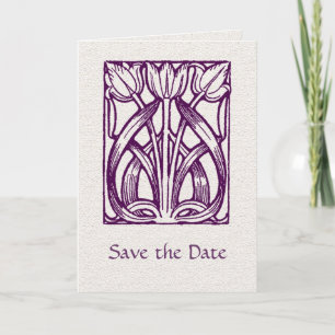 Art Deco Purple Tulips Save the Date Card
