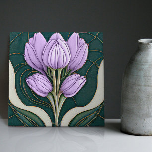 Art Deco Purple Tulips Wall Decor Art Nouveau Tile