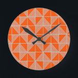 Art Deco Puzzle  Round Clock<br><div class="desc">This clock has an art deco design of squares divided in half by diagonal lines of silver. The squares are then pieced together on a field of orange.</div>